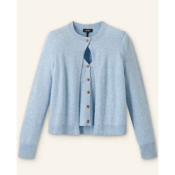 ME+EM Blue Layered Cashmere Twinset Sweater - Picture 7 of 14